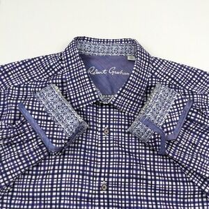 Robert Graham Button Shirt Mens 2XL Purple White Plaid Flip Cuff Casual Designer